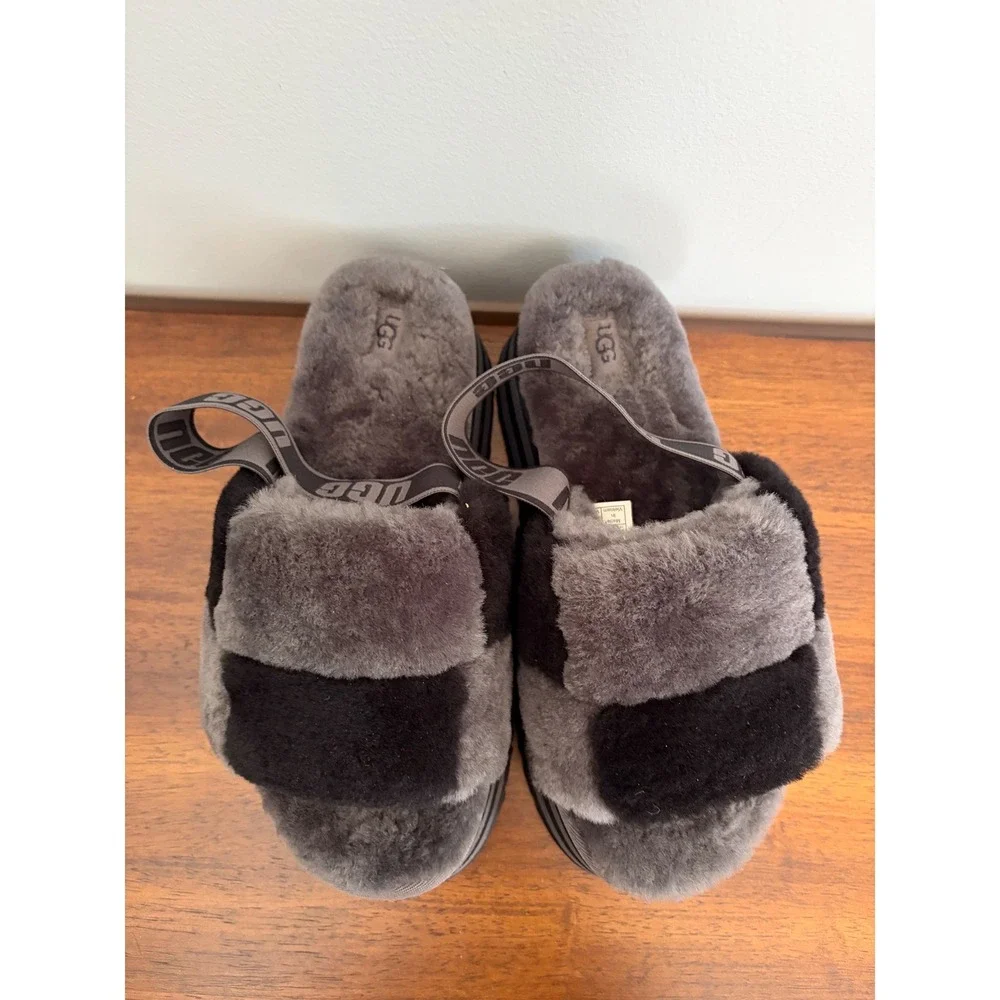 UGG Disco Check Genuine Shearling Slingback Platform Slipper Woman's Size 9